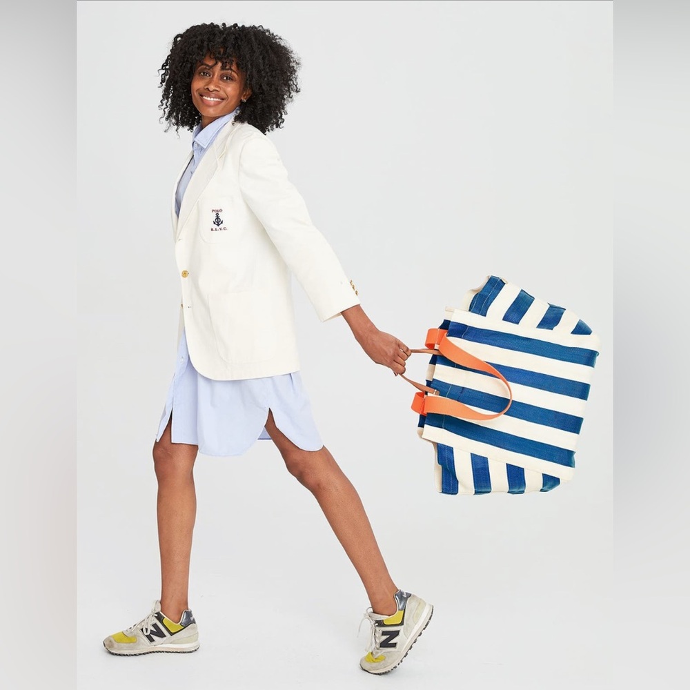 Clare V Beach Tote - Blue White Stripe - Picture 2 of 10